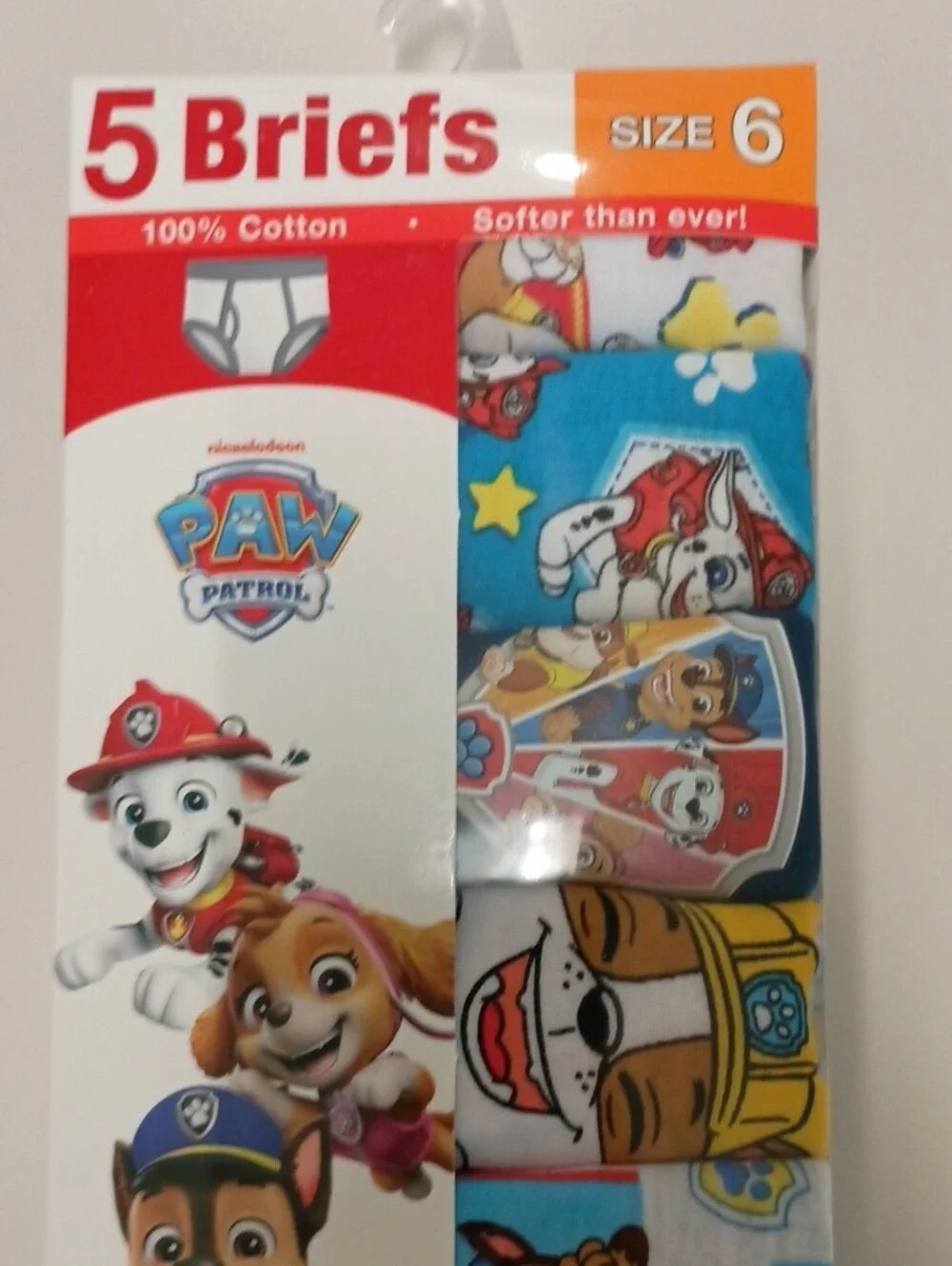 Paw Patrol Boys 5-Pack Briefs Multicolor (Blue, Red, Yellow, White) Size 6